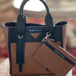 Prada mini tote brown cognac crossbody bag
